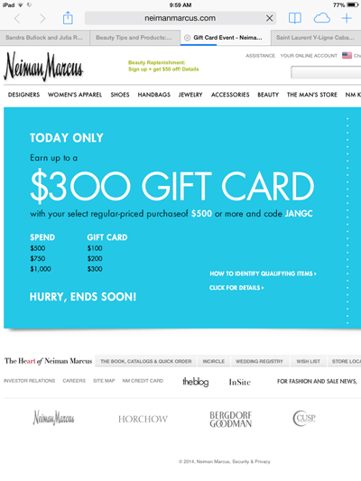 Neiman Marcus mobile gift card click-through