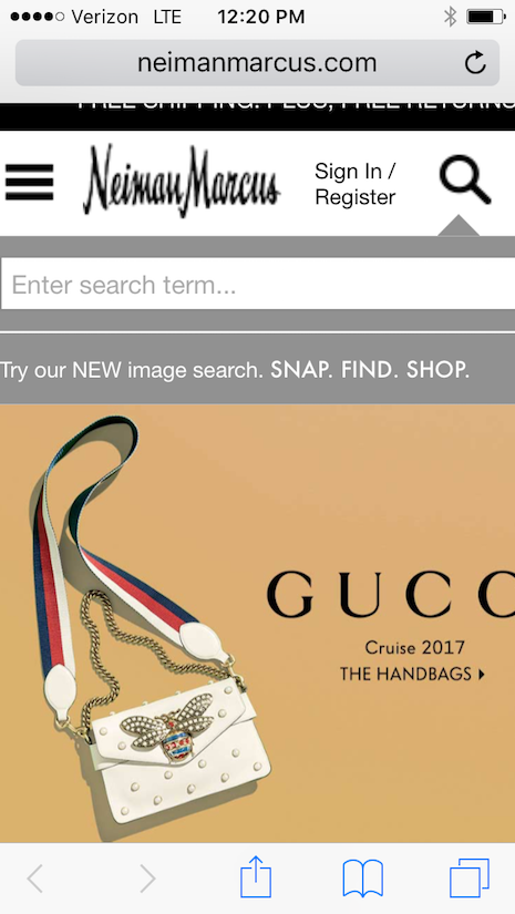 Neiman Marcus' mobile site offers new image search that allows shoppers to snap a product with their phone camera, find and shop on the site