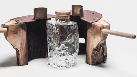 Handblown glass decanter, created from the absent core of a tree trunk