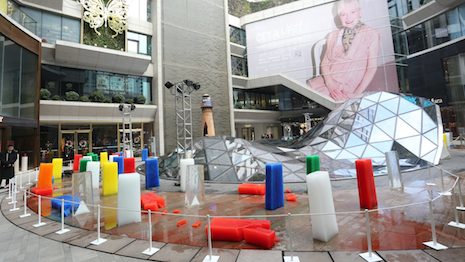Liu Zhenchen's "Ice Mountain," a green themed installation in light of the Vivienne Westwood exhibition, is on display outside K11 Art Mall. (Courtesy Photo)