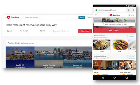 OpenTable mobile and desktop sites