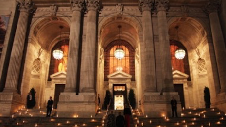 New York Public Library all lit up