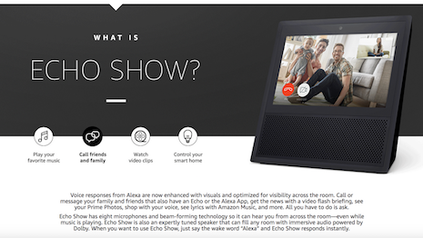 Releasing June 28, Amazon's new Echo Show intelligent personal assistant will play music, allow phone calls, run video clips and control the smart home. Image credits: Amazon