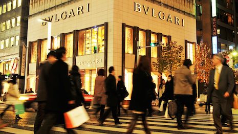A Bulgari store in China occupies a coveted corner spot on a busy traffic intersection. Image credit: Shutterstock
