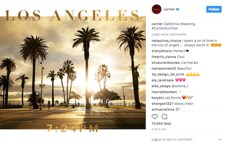 Cartier's Instagram post on California dreaming. Image credit: Cartier