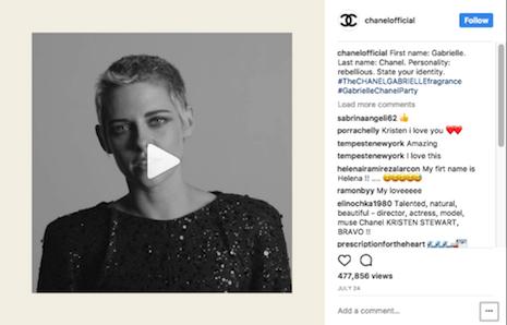 Kristen Stewart video in a Chanel Instagram post. Image credit: Kristen Stewart