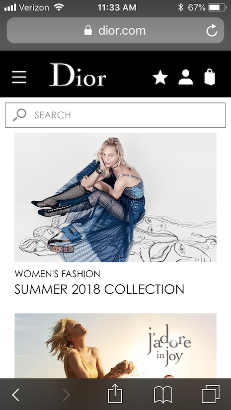 Always in fashion: Dior U.S. mobile site. Image credit: Dior
