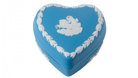 A storied British brand found in the 18th century, Wedgwood is prized for its vitreous unglazed look. Seen here: The heart box Heart Box featuring a white motif in bas-relief set against the hue of pale blue Jasperware. Image credit: Wedgwood