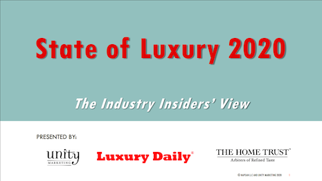 Luxury Daily's State of Luxury 2020: The Industry Insiders' View report is produced in conjunction with Unity Marketing and The Home Trust International. it is available for free with a new annual non-refundable subscription to Luxury Daily