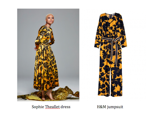 Sophie Theallet dress compared to the H&M jumpsuit. Image credits: Sophie Theallet, H&M