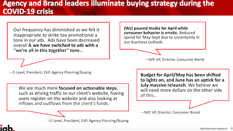 IAB study on agency and brand leaders' buying strategy during the COVID-19 crisis. Source: IAB